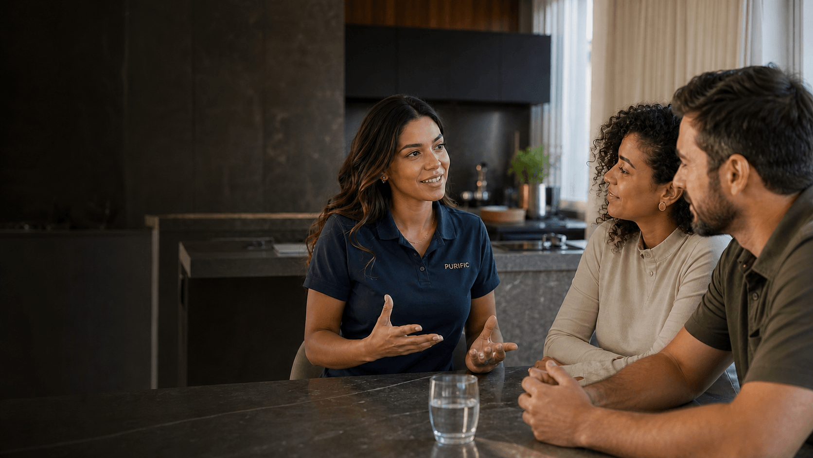 Consultora Purific apresentando o modelo de Franquia Corporativa a um casal